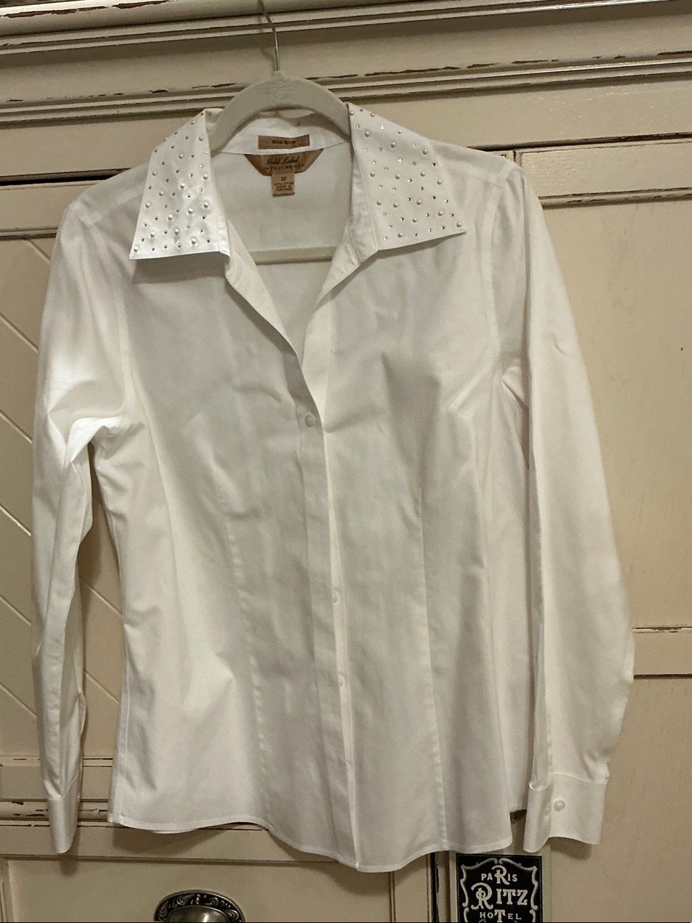 Stud-Trim White Button-Down Blouse